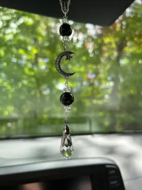 Agromusk 764126936871 Moon And Star Rear View Mirror Accessoriescrystal Obsidian Stone Bead Car Dec