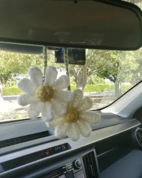 Agromusk 768399819510 Crochet Daisy Car Accessories For Women Cute Rear View Mirror Hanging Charms