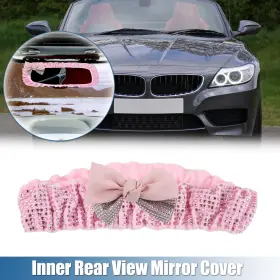 Automall Tech 782685887526 Rear View Mirror Cover Faux Crystal Rhinestone With Bow Knot Pink