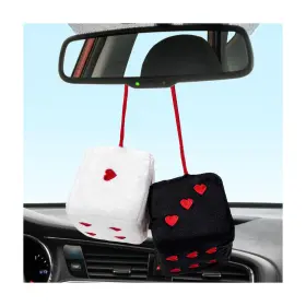 Yourkar-3021fp Branded 2 Pcs Fuzzy Plush Dice For Car Rearview Mirror 3ftft Retro Black And White