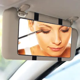 Ecocstm-cmvs-01 Ecocstm Car Sun Visor Mirror With Straps Hd Cosmetic Makeup Black