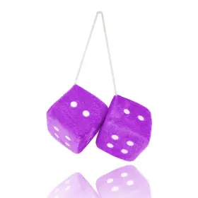 Sf-at001pp Eluckya Purple Fuzzy Plush Car Dice Set 2.75 Inch Vintage Mirror Hanging Accessory