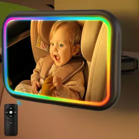 Bbj-08 Fosucwin Baby Car Mirror With Light 7 Rgb Rear Facing Extra Large Black