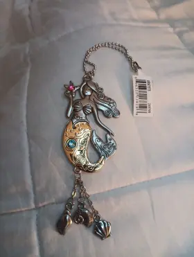 Ganz 696322138196 Nwt Silver And Gold Mermaid Car Charm 7 Inch With Chain Rear View