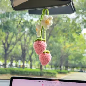 Hfzrzfh 974944477874 Crochet Strawberry Car Accessories Cute Rearview Mirror Hanging Accessori