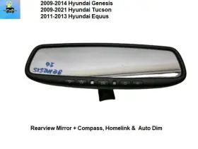27202013a Hyundai 09 - 14 Genesis Rearview Mirror Compass Homelink Auto Dim