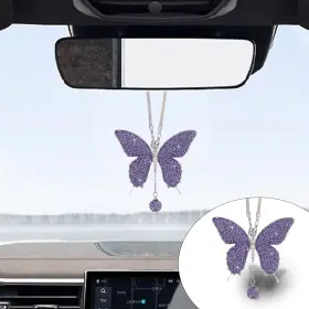 Joycourt-kkrh34 Joycourt Crystal Butterfly Car Rear View Mirror Hanging Pendant Purple