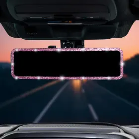 A1909-01201 Joytutus Bling Rhinestone 11.81 Inch Panoramic Rear View Mirror For Women - Pink