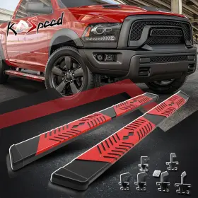 Ko65934s Ko Speed 5.5 Inch Flat Side Step Bar Running Boards For 09-24 Dodge Ram Crew Cab Black/red
