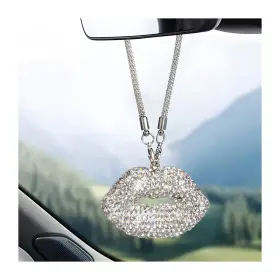 Kvaey-3494bl Kvaey Bling Lip Car Rear View Mirror Charm Personalized Rhinestone Pendant White