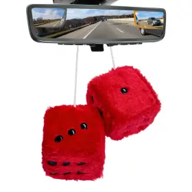 Kvaey-3709fp Kvaey 2pcs Fuzzy Plush Dice With Dots 3 Inch Square Pair Of Retro Rear View Mirror