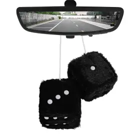 Muqida-5575rs Muqida Fuzzy Plush Dice Car Mirror Hanging Ornament 3 Inch Pair Black