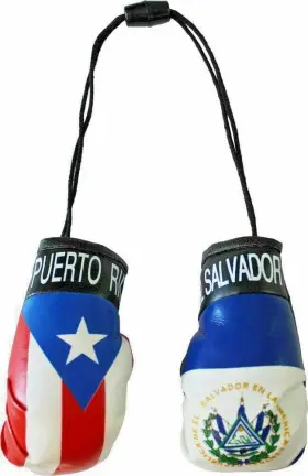 Ncbd 646706824821 Set Of 4 Inch Puerto Rico/el Salvador Boxing Gloves Rear View Mirror Hangers-new