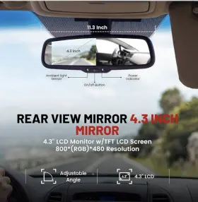 Zy-4003-1-003 Red Wolf 4.3 Inch Anti-glare Rear View Backup Mirror Monitor With Dual Channel