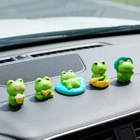 Rislobx 731996555976 5pcs Frog Lotus Leaf Car Dashboard Decor For Women Rear View Mirror Ornament