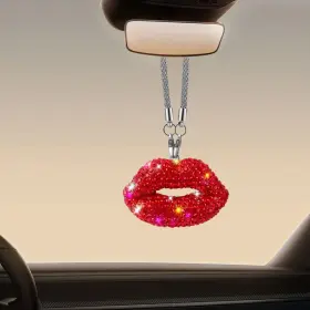 Smilfuy-smfy-275 Smilfuy Bling Lip Car Hanging Accessories For Women Crystal Rhinestone Rear View Mirror