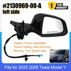 Tdkautoparts2012 2130969-00-a For 2025-2026 Tesla Model Y Left Side Mirror Black Auto Dim Heated 2130970-00-a