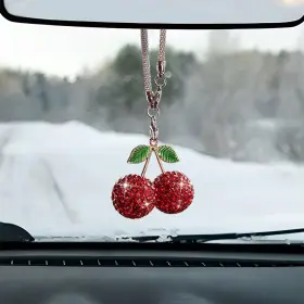 Tuxihapp-thp-102 Tuxihapp Cherry Car Rear View Mirror Charm Rhinestone Pendant Red