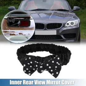X Autohaux 782685887595 Rear View Mirror Cover Faux Crystal Rhinestone With Bow Knot Black