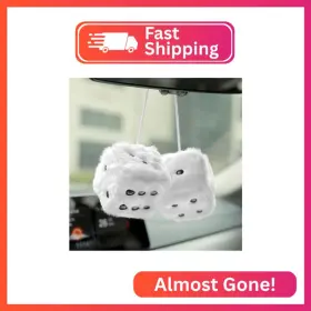 Mgygc40068 Ygmoner White Fuzzy Dice For Car Rear View Mirror Pair Of 2.75 Inch Plush Retr